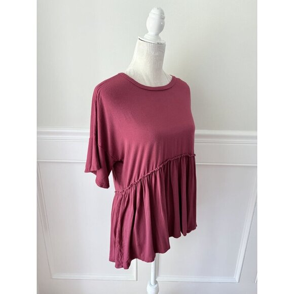 Maroon Gathered Waist Short Sleeve Top XL Excellent Condition - Picture 2 of 4